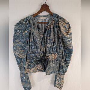 Ulla Johnson Edena Peplum Blouse in Waimea Print Size 6
